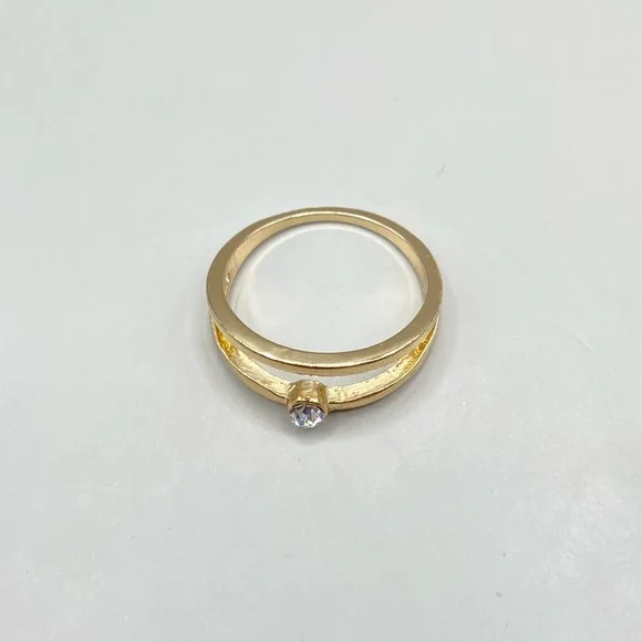 Gold Tone Crystal Double Band Delicate Ring - Picture 3 of 7